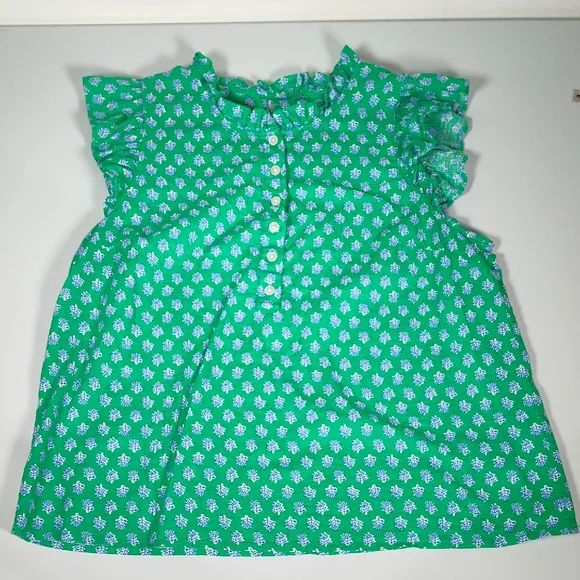 J. Crew Flutter Sleeve Top in Vintage Kelly White Floral Block Print L - Picture 3 of 9